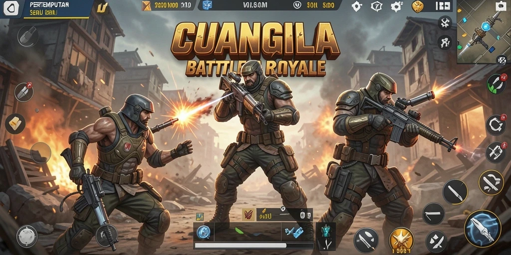 Tampilan seru gameplay <strong>CUANGILA</strong> dalam pertempuran di arena Battle Royale.