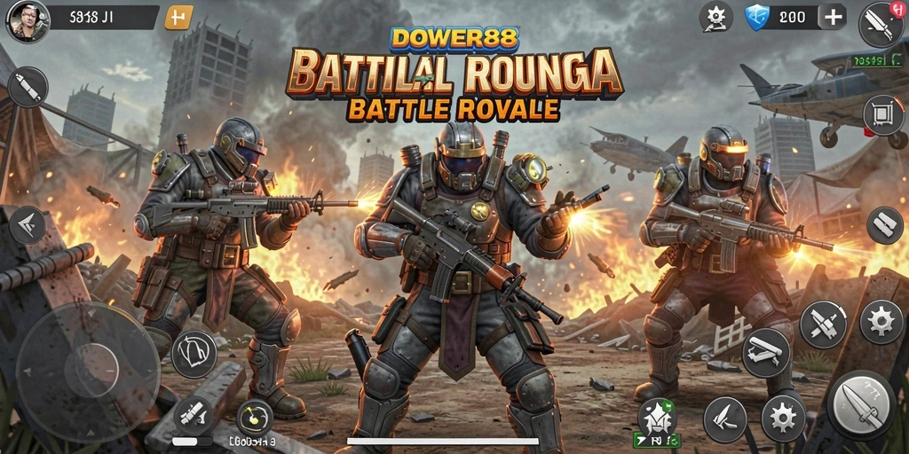Tangkapan layar DOWER88 menampilkan aksi seru di arena battle royale.