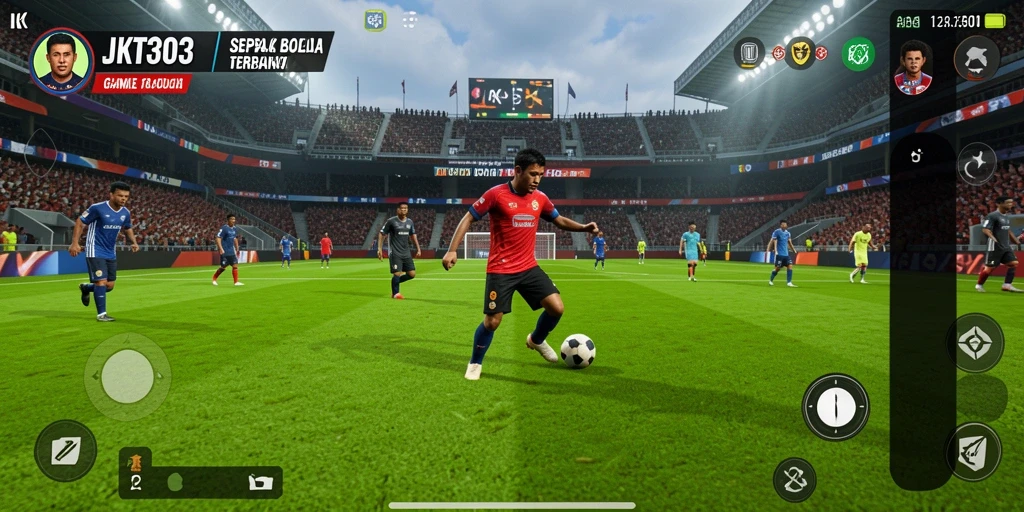 Screenshot gameplay JKT303 saat pertandingan sepak bola berlangsung.