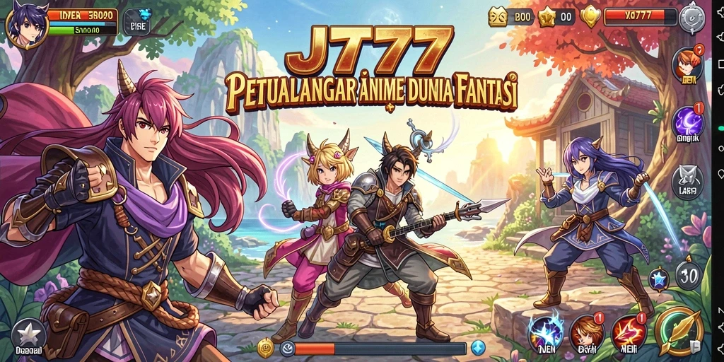 Tangkapan layar JT777 menampilkan aksi seru pertarungan karakter anime.
