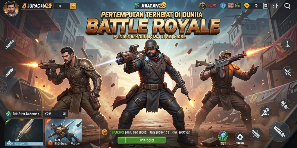 Tampilan gameplay seru JURAGAN28 dengan aksi Battle Royale.