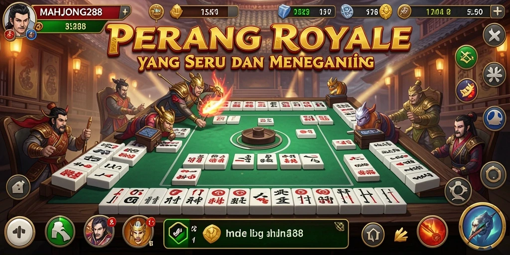 Screenshot gameplay MAHJONG288 memperlihatkan aksi Battle Royale yang intens.