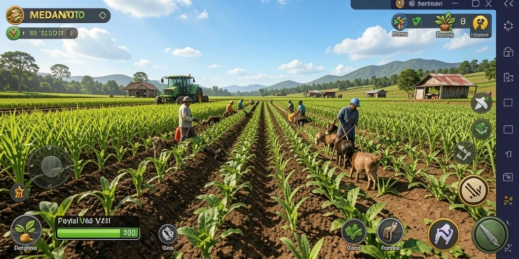 Screenshot gameplay MEDANTOTO menunjukkan aktivitas pertanian yang seru dan interaktif.