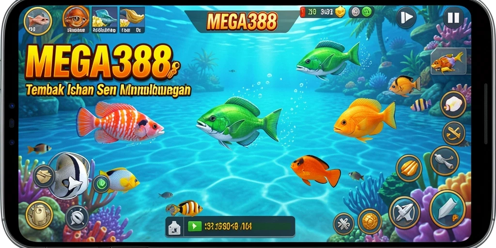 Tampilan gameplay MEGA388 dengan serunya menembak ikan.