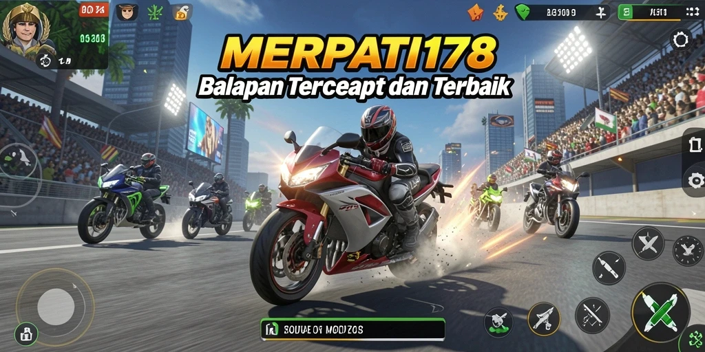 Tangkapan layar gameplay MERPATI178 menunjukkan aksi balapan motor yang mendebarkan.
