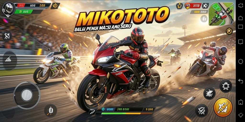 Screenshot MIKOTOTO menunjukkan gameplay balapan motor yang seru dan penuh aksi.
