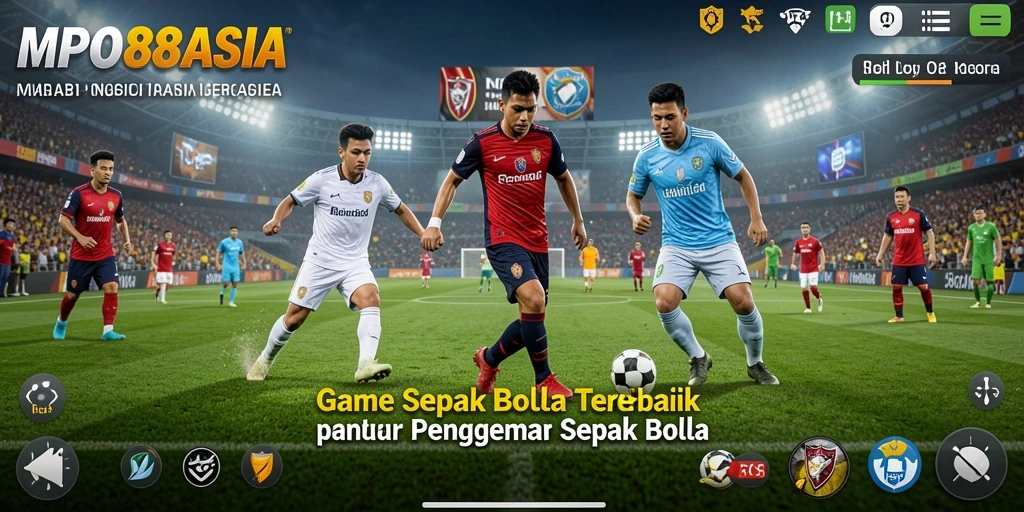 Tampilan gameplay MPO88ASIA yang seru dan mendebarkan saat bertanding di lapangan sepak bola.