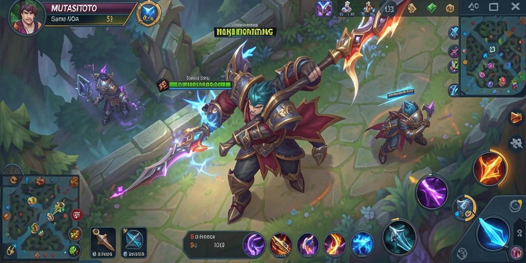 Screenshot gameplay MUTASITOTO menampilkan pertarungan seru dalam arena MOBA.