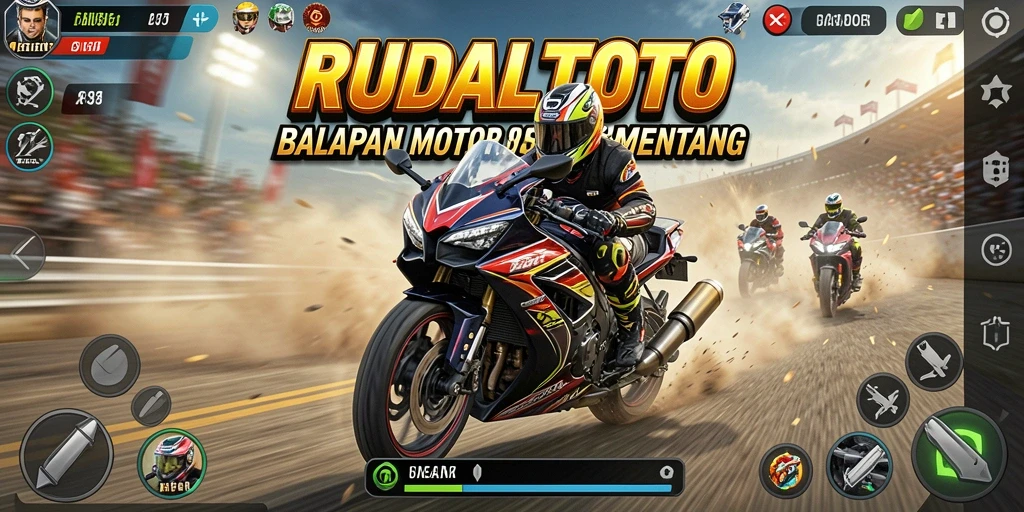 Tangkapan layar menunjukkan aksi balapan motor yang mendebarkan di RUDALTOTO.
