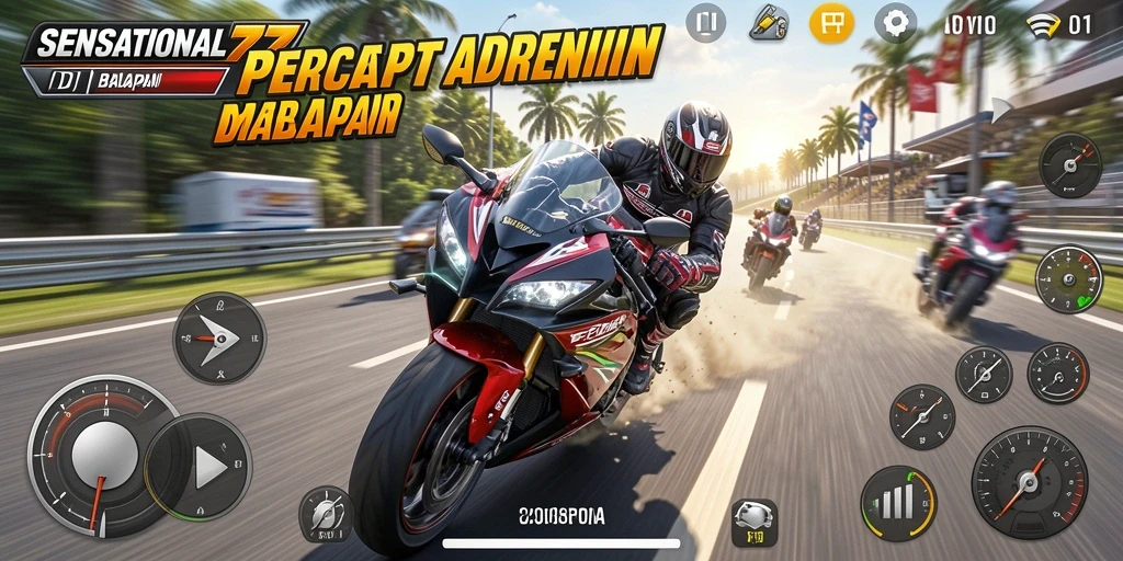 Tangkapan layar menampilkan aksi cepat gameplay SENSATIONAL77 dengan motor balap.
