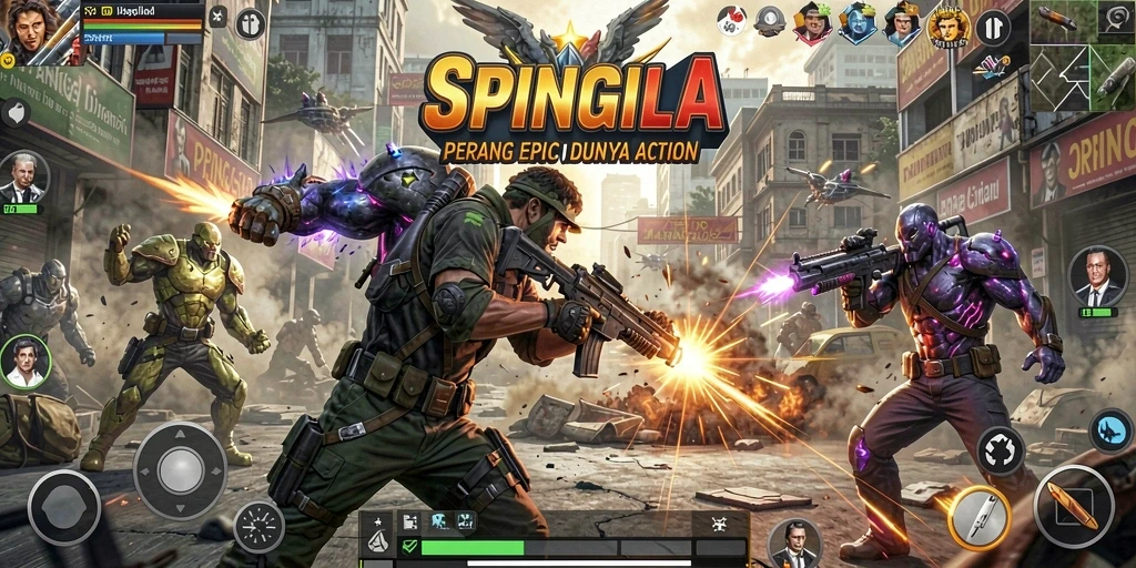 Tampilan gameplay SPINGILA yang mendebarkan dan penuh aksi.