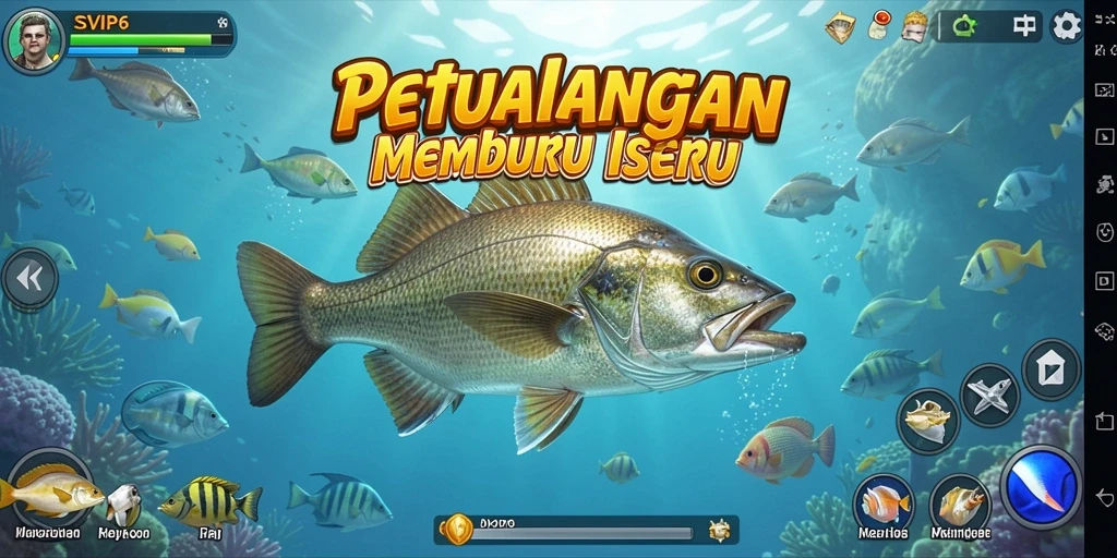 Tampilan mempesona gameplay SVIP6 saat memancing di danau.