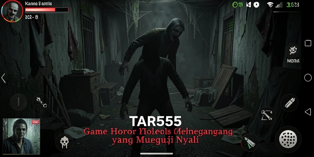 Screenshot gameplay TAR555 menampilkan suasana horor yang mencekam dan menegangkan.